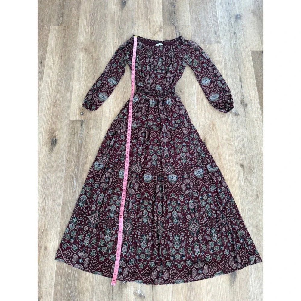 Abercrombie & Fitch Boho Maxi Dress XS Burgundy Paisley Whimsygoth Ethereal